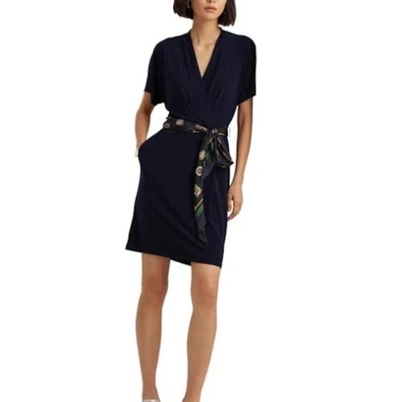 Lauren Ralph Lauren Medallion-Belt Jersey Dress in Lighthouse Navy, Sz 6 - Picture 10 of 10